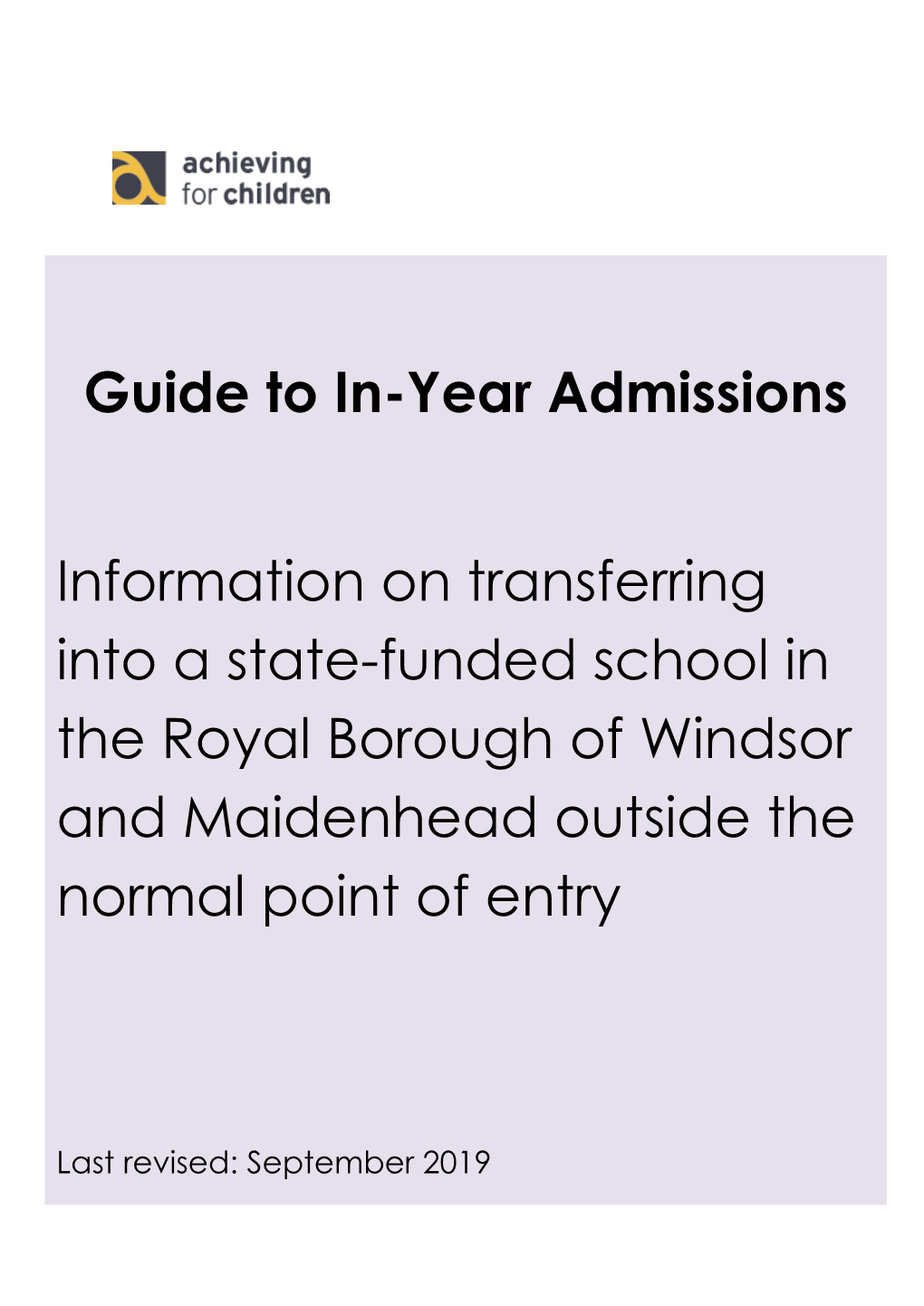 Guide to In-Year Admissions Information on Transferring Into A