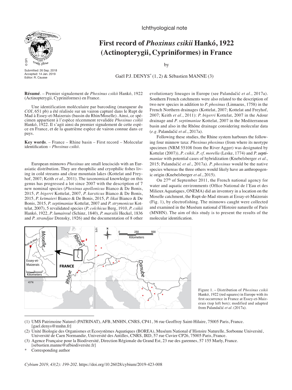 First Record of Phoxinus Csikii Hankó, 1922 (Actinopterygii, Cypriniformes) in France SFI