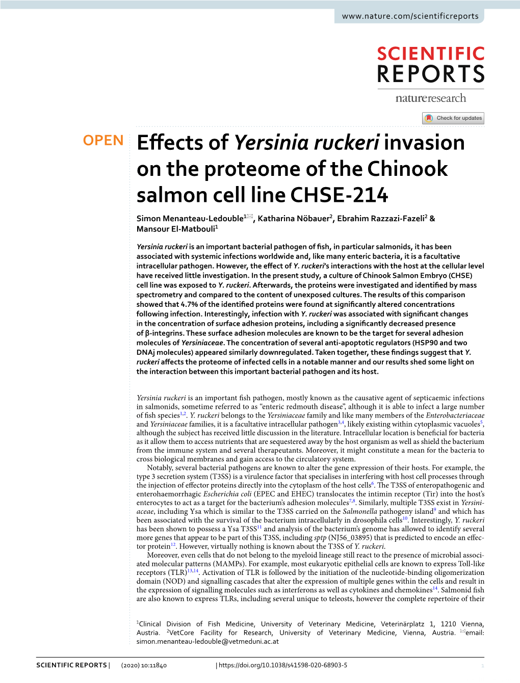 Effects of Yersinia Ruckeri Invasion on the Proteome of the Chinook