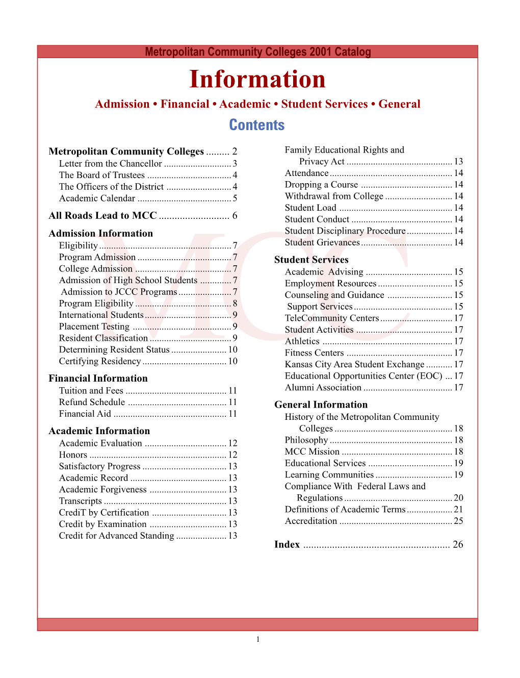 MCC College Catalog 2001-02