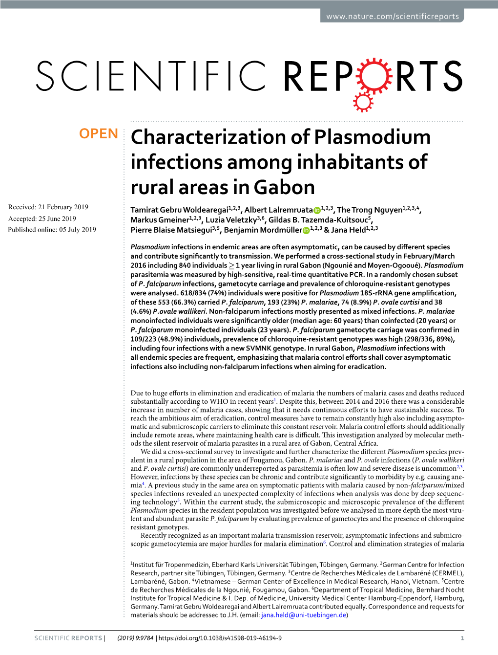 Characterization of Plasmodium Infections Among Inhabitants Of