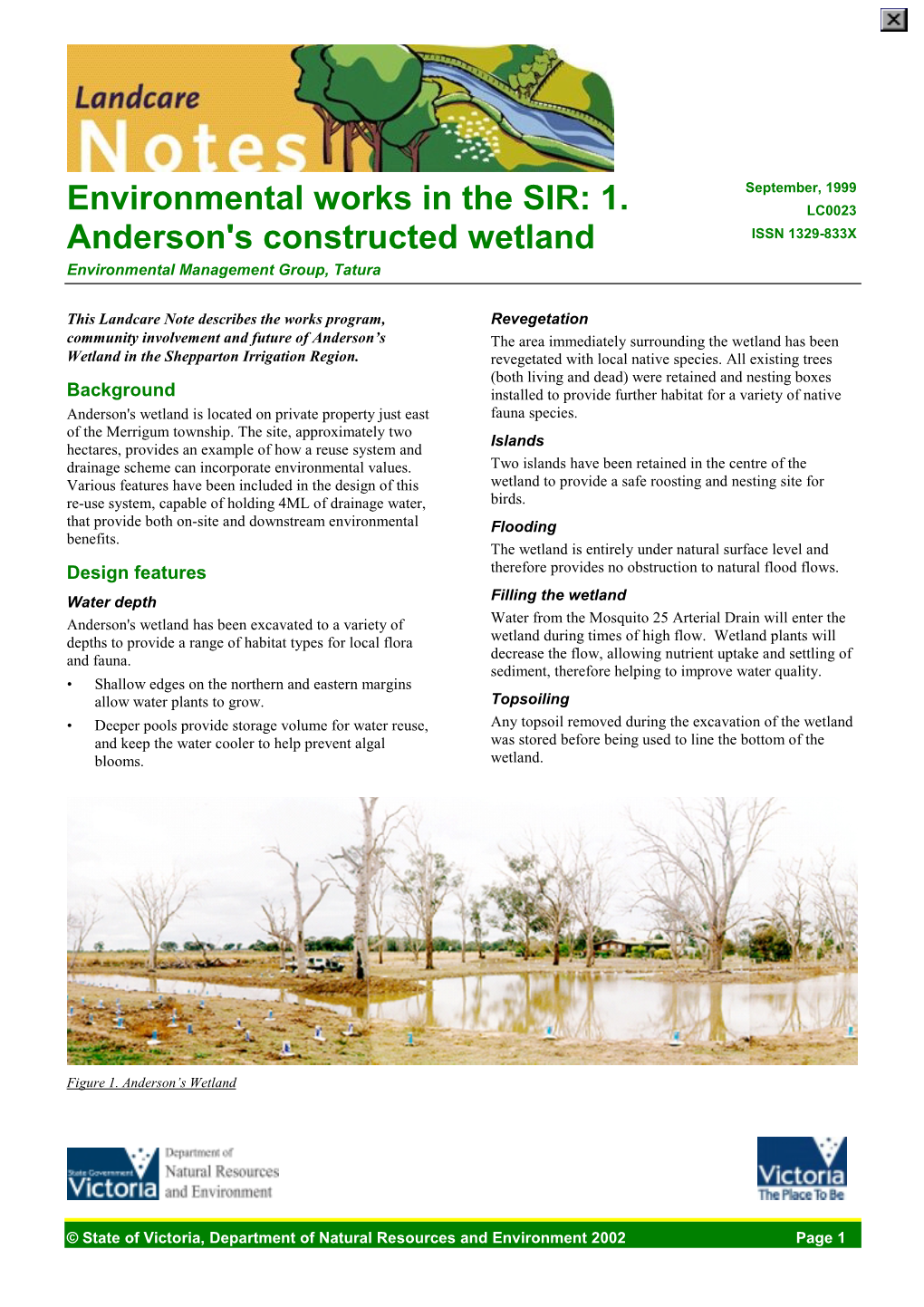 Environmental Works in the SIR: 1. Anderson's Constructed Wetland (VIC)