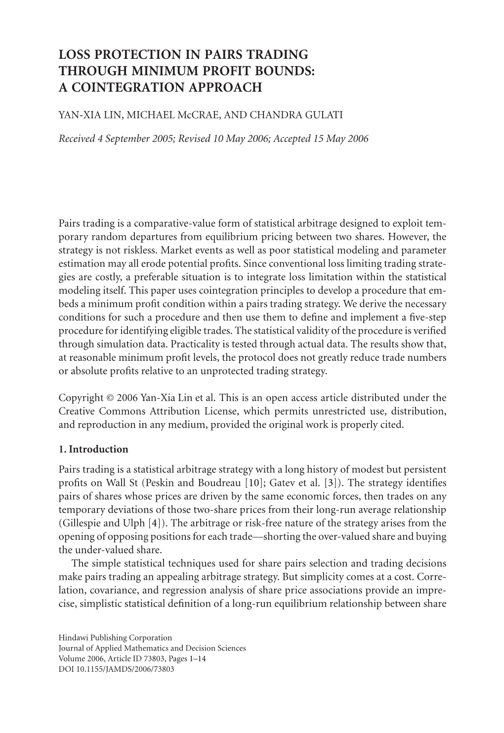 Loss Protection in Pairs Trading Through Minimum Profit Bounds: a Cointegration Approach