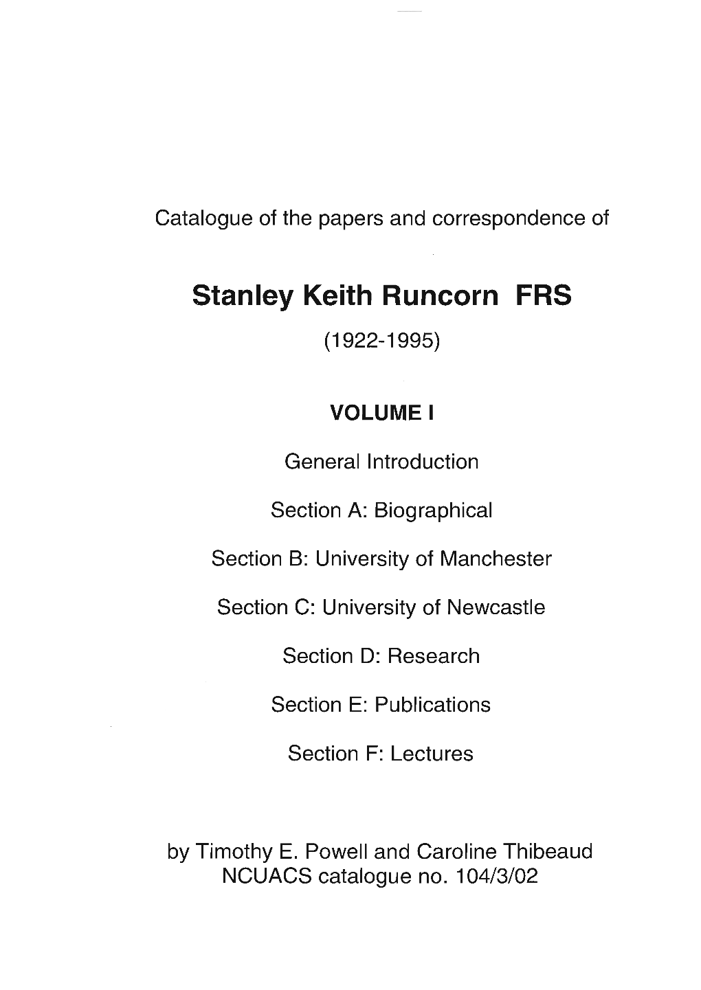 Stanley Keith Runcorn FRS ( 1922-1995)