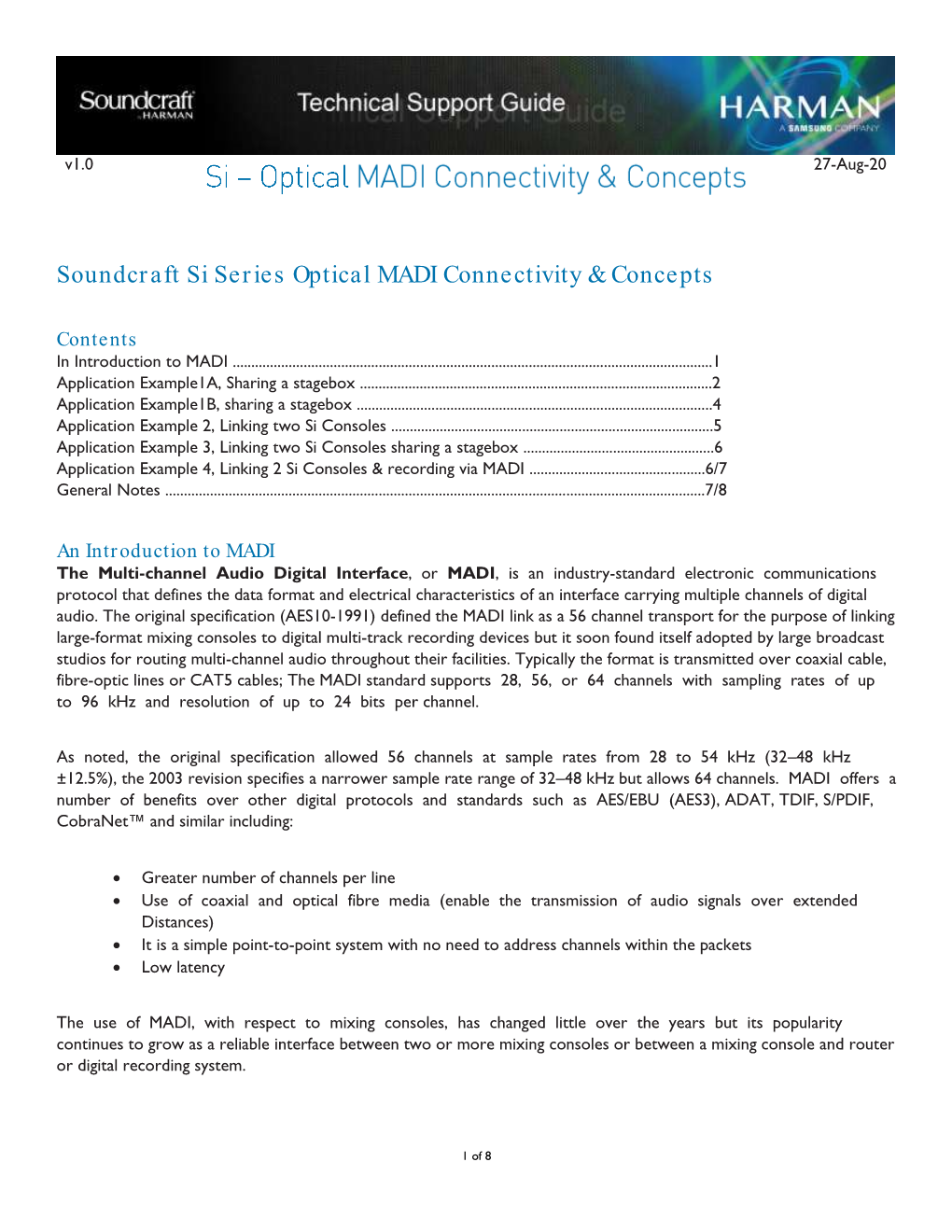 Si – Optical MADI Connectivity & Concepts