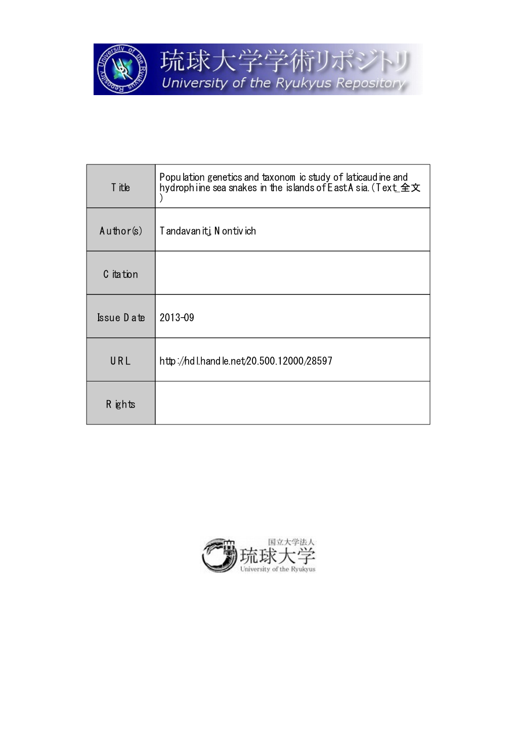 Title Population Genetics and Taxonomic Study of Laticaudine And