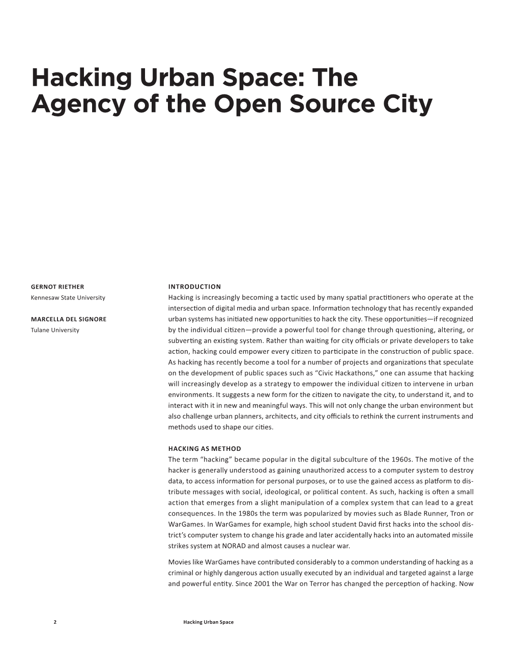 Hacking Urban Space: the Agency of the Open Source City