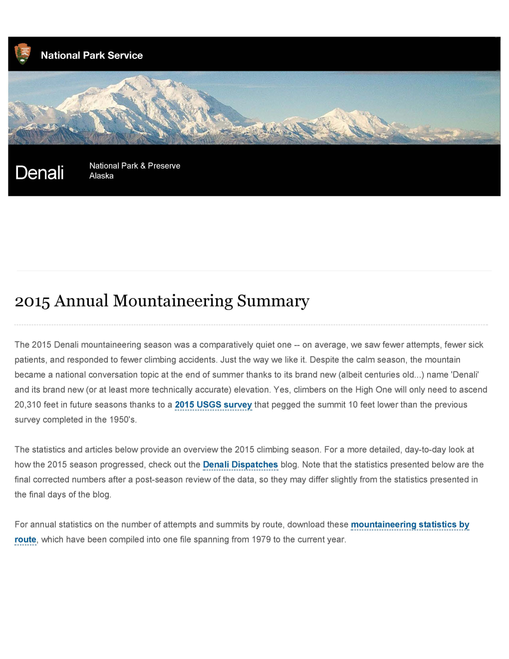 2015 Annual Mountaineering Summary