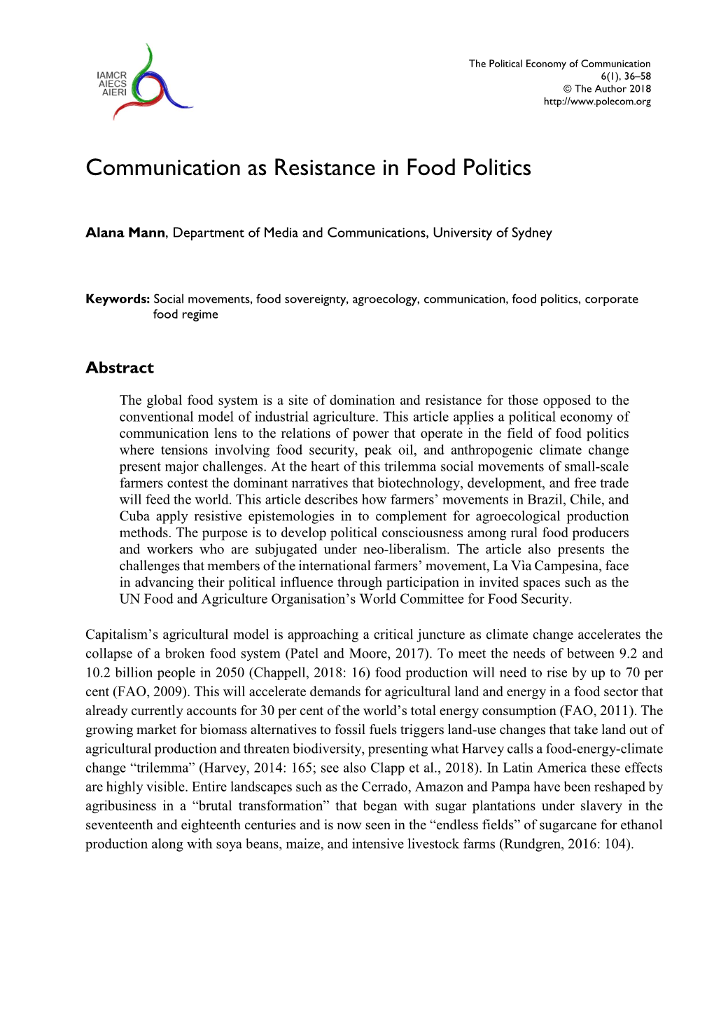 Communication As Resistance in Food Politics