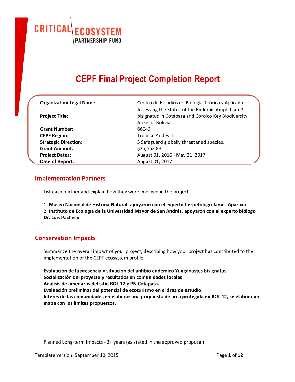 CEPF Final Project Completion Report