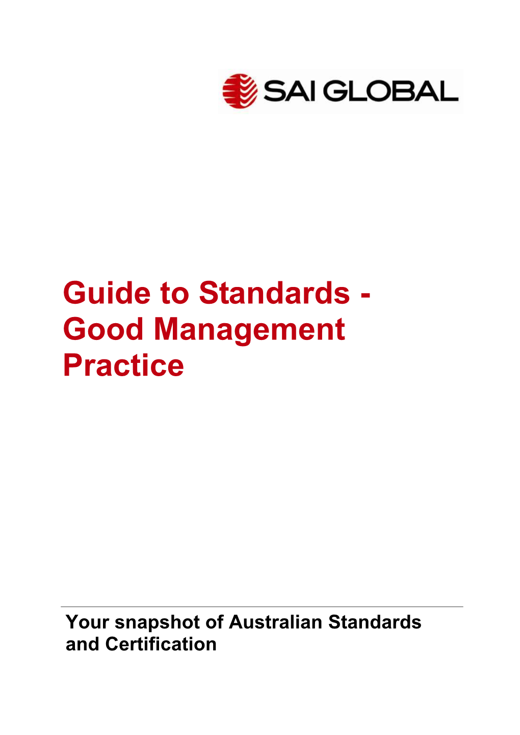 Guide to Standards - Good Management Practice