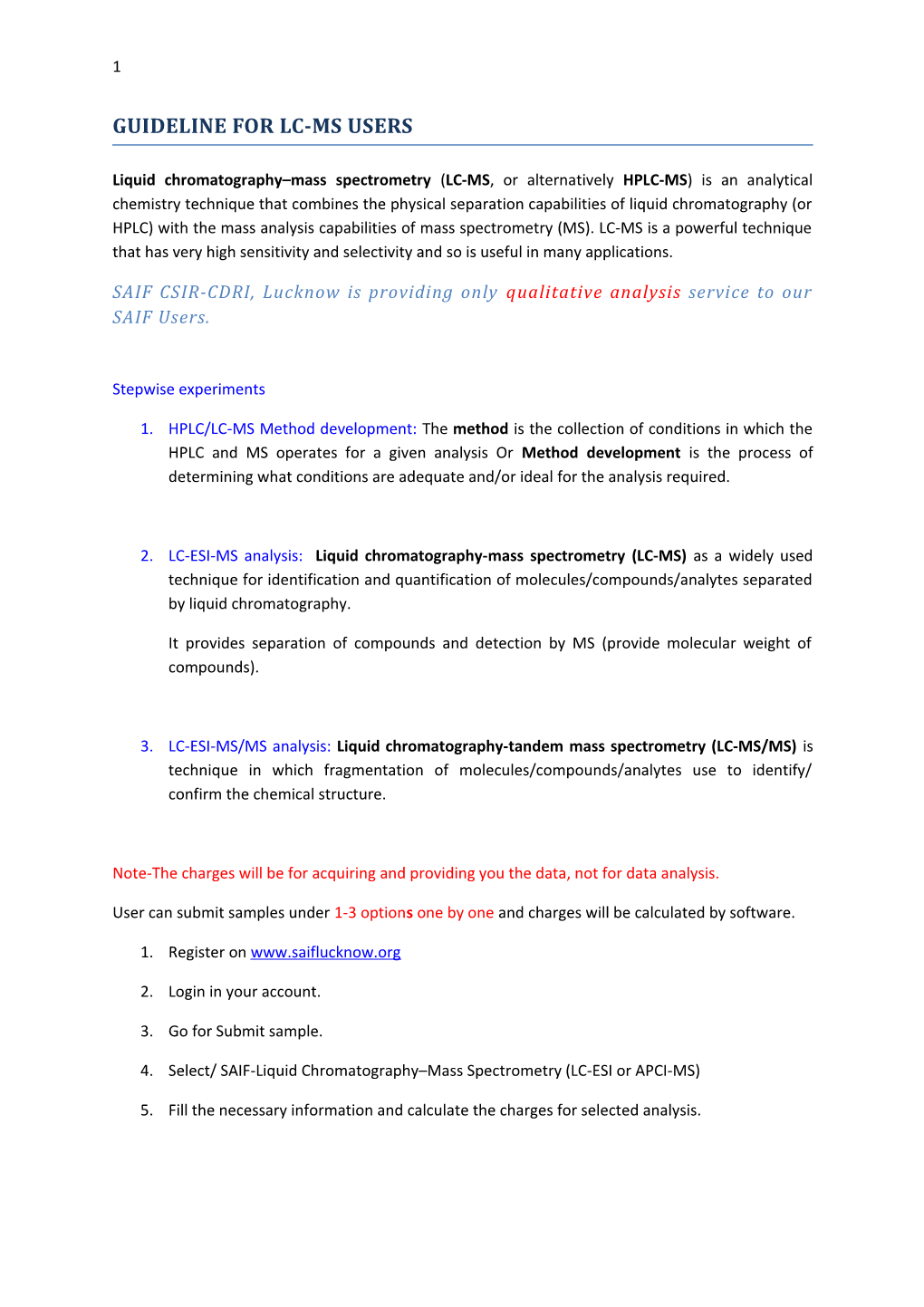 Guideline for Lc-Ms Users