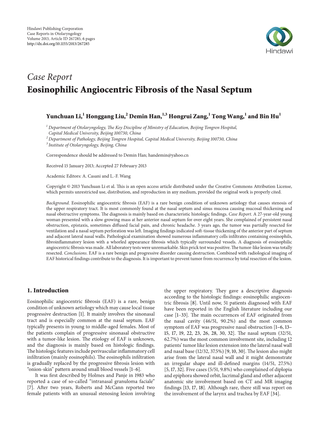 Eosinophilic Angiocentric Fibrosis of the Nasal Septum