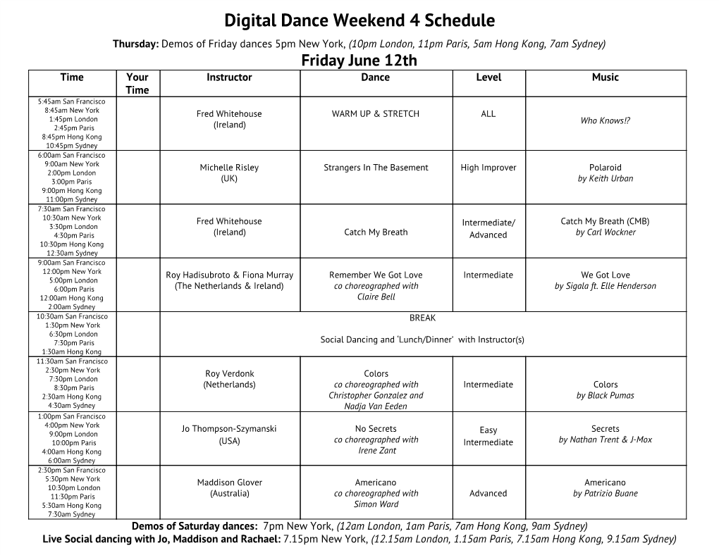 Digital Dance Weekend 4 Schedule