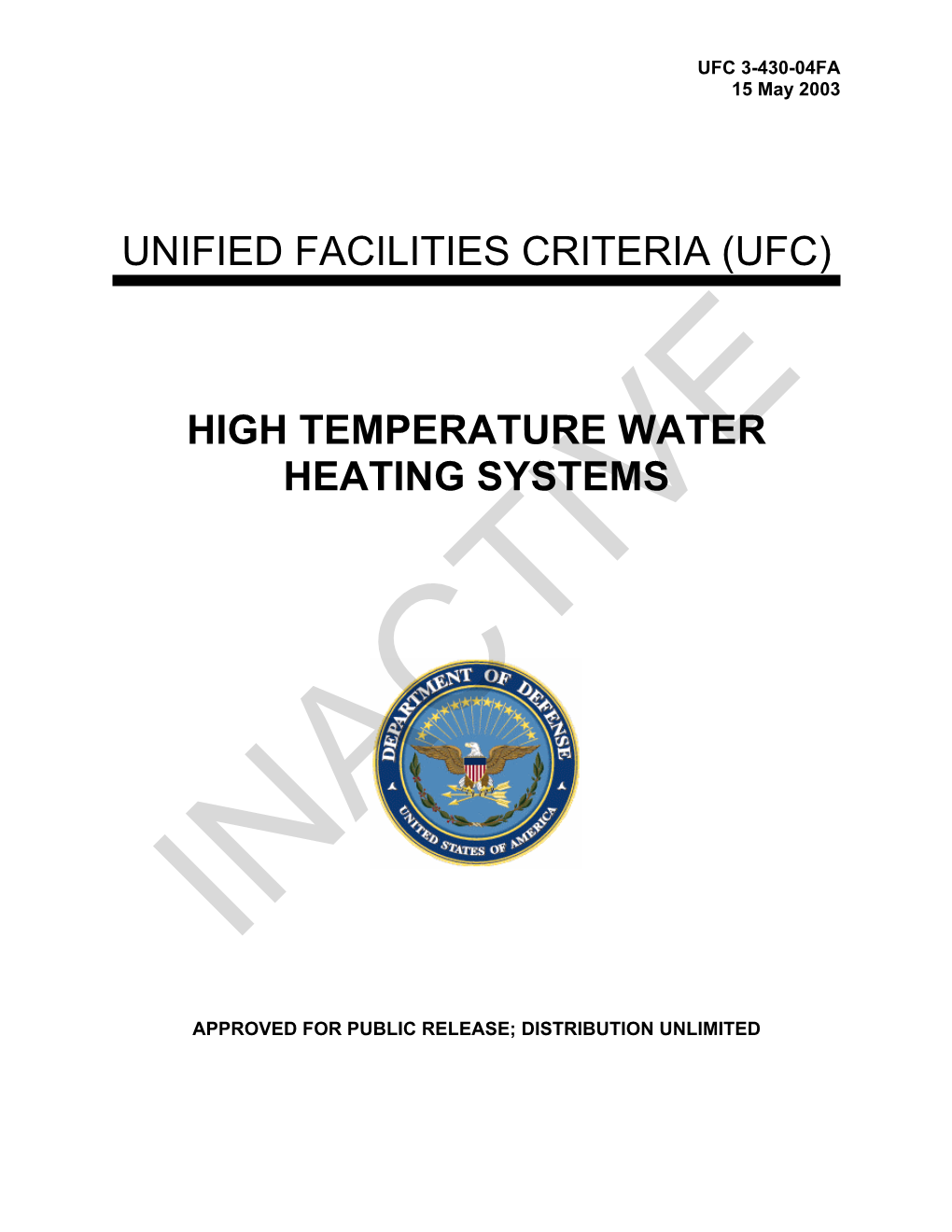 UFC 3-430-04FA High Temperature Water Heating Systems