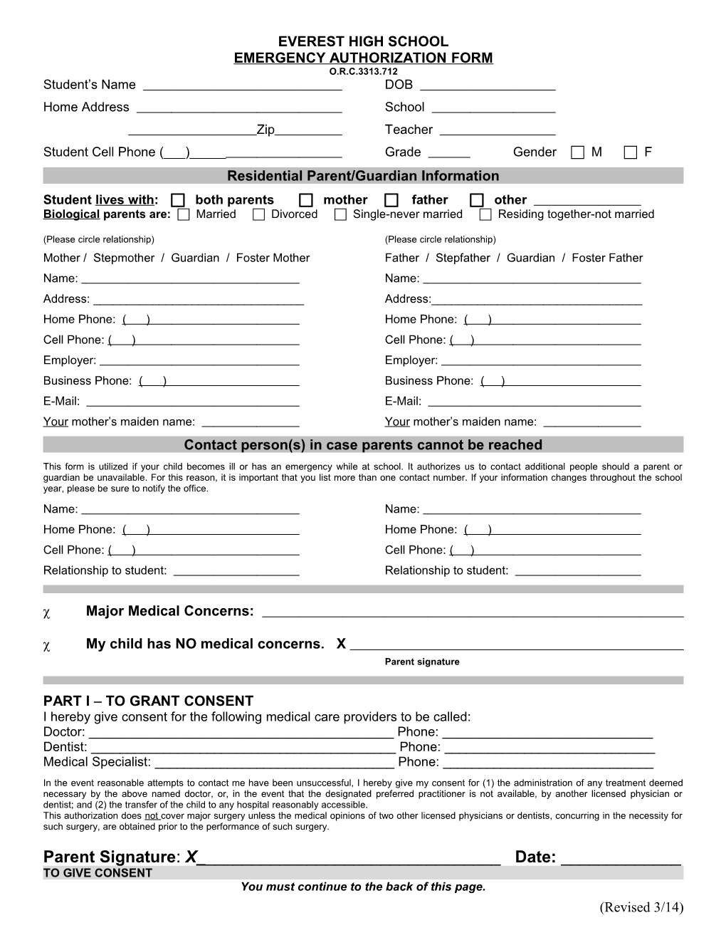 Emergency Authorization Form