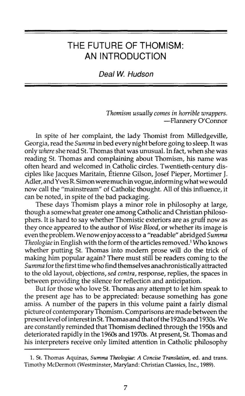 The Future of Thomism: an Introduction