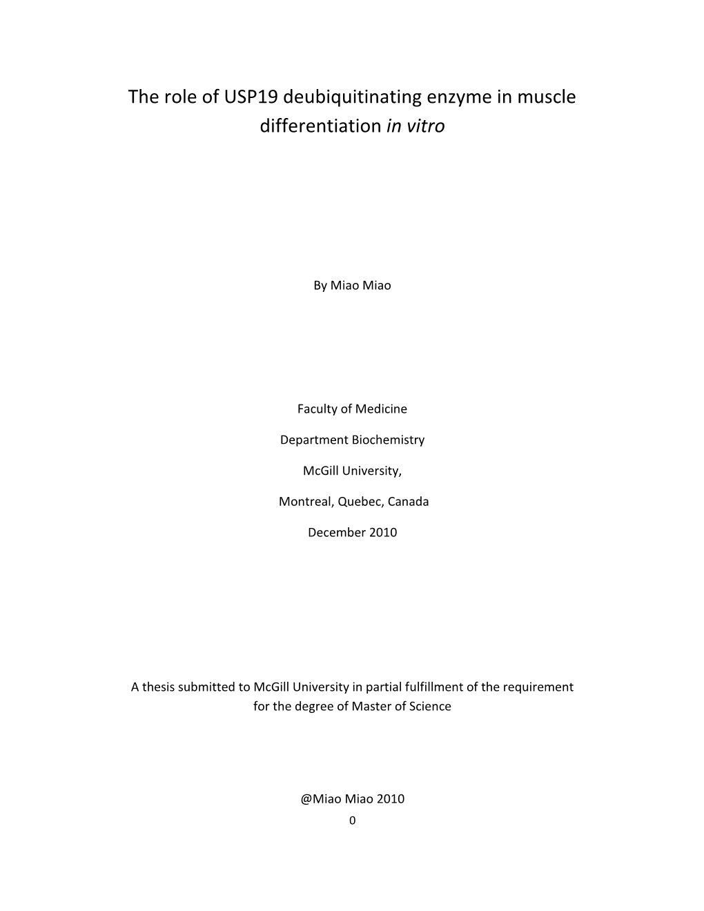 The Role of USP19 Deubiquitinating Enzyme in Muscle Differentiation in Vitro