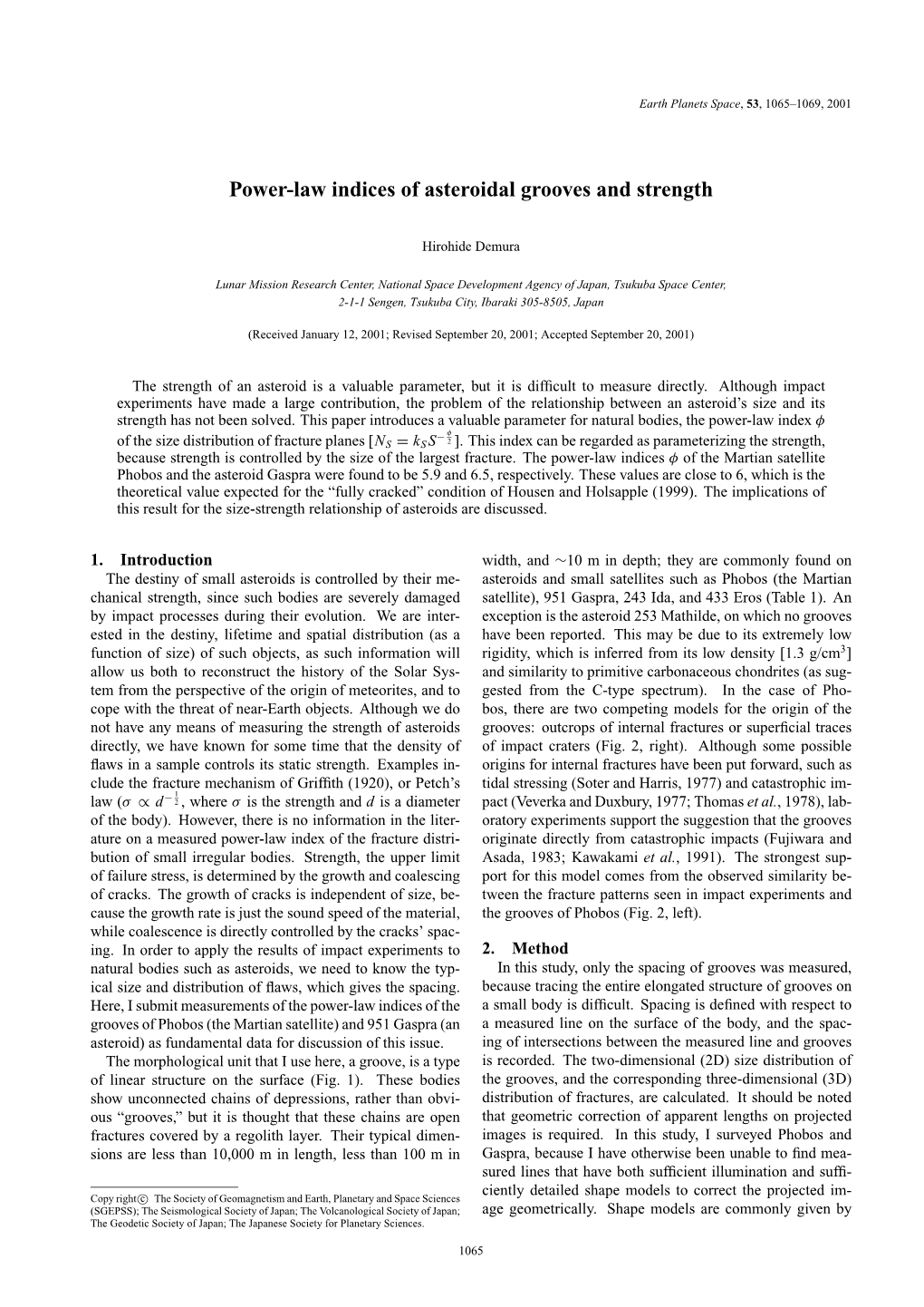 Power-Law Indices of Asteroidal Grooves and Strength