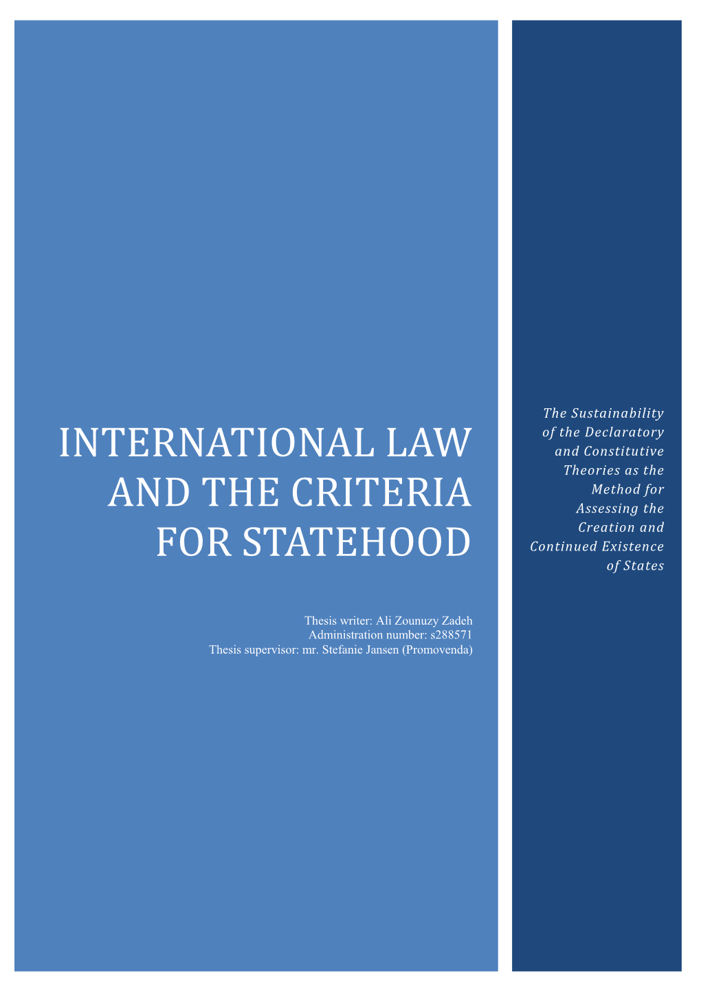 International Law and the Criteria for Statehood