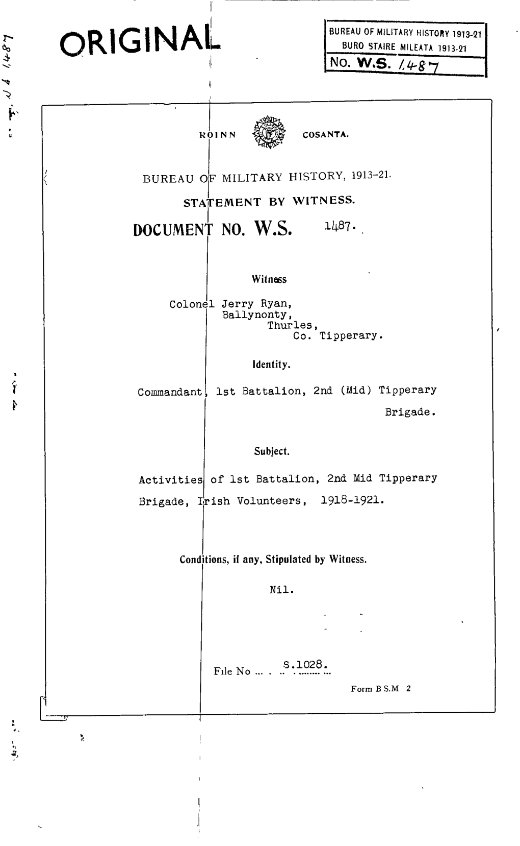 Roinn Cosanta Bureau of Military History, 1913-21