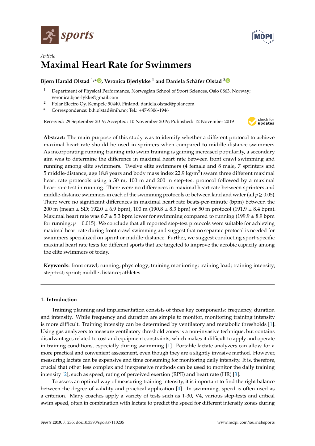 Maximal Heart Rate for Swimmers