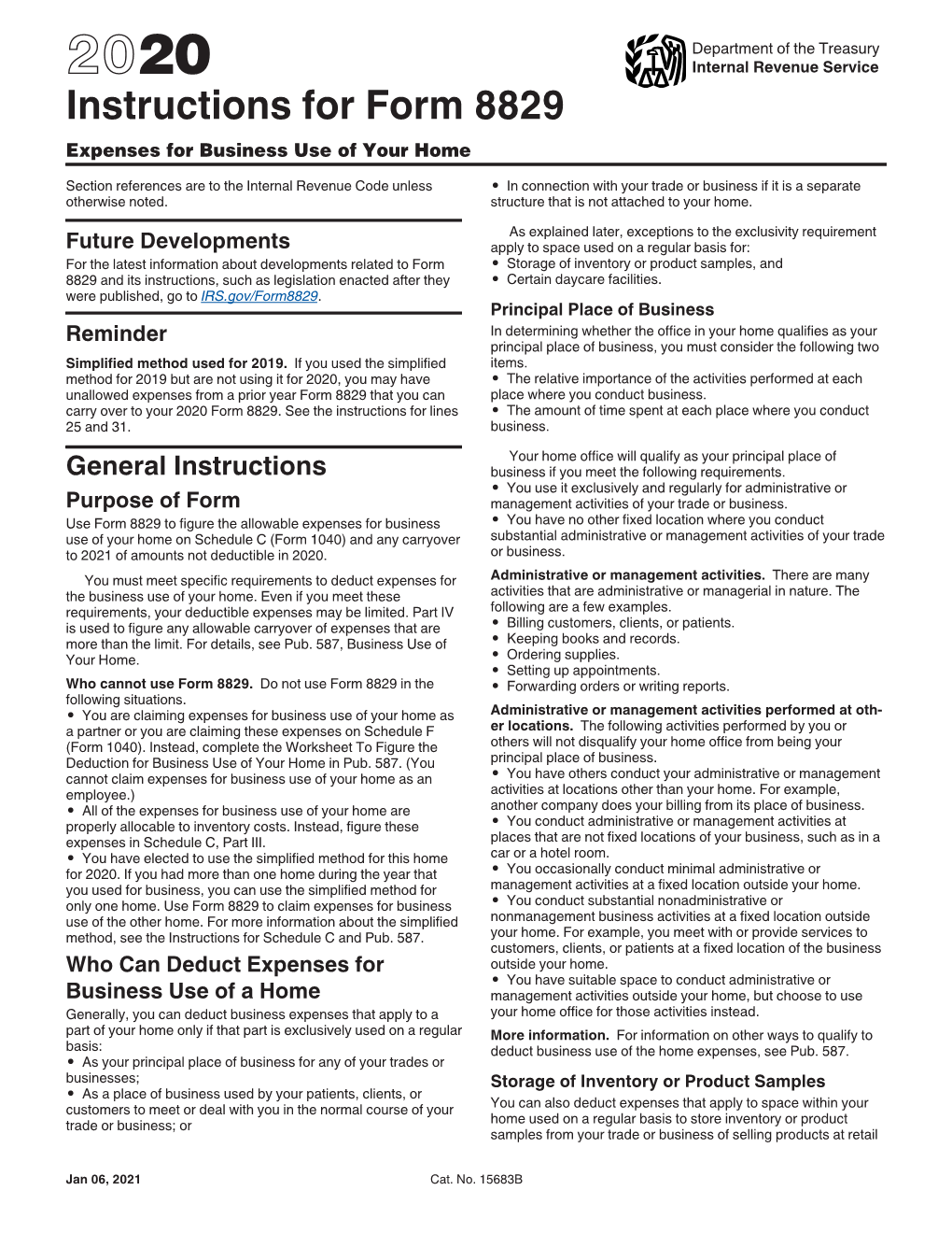 2020 Instructions for Form 8829