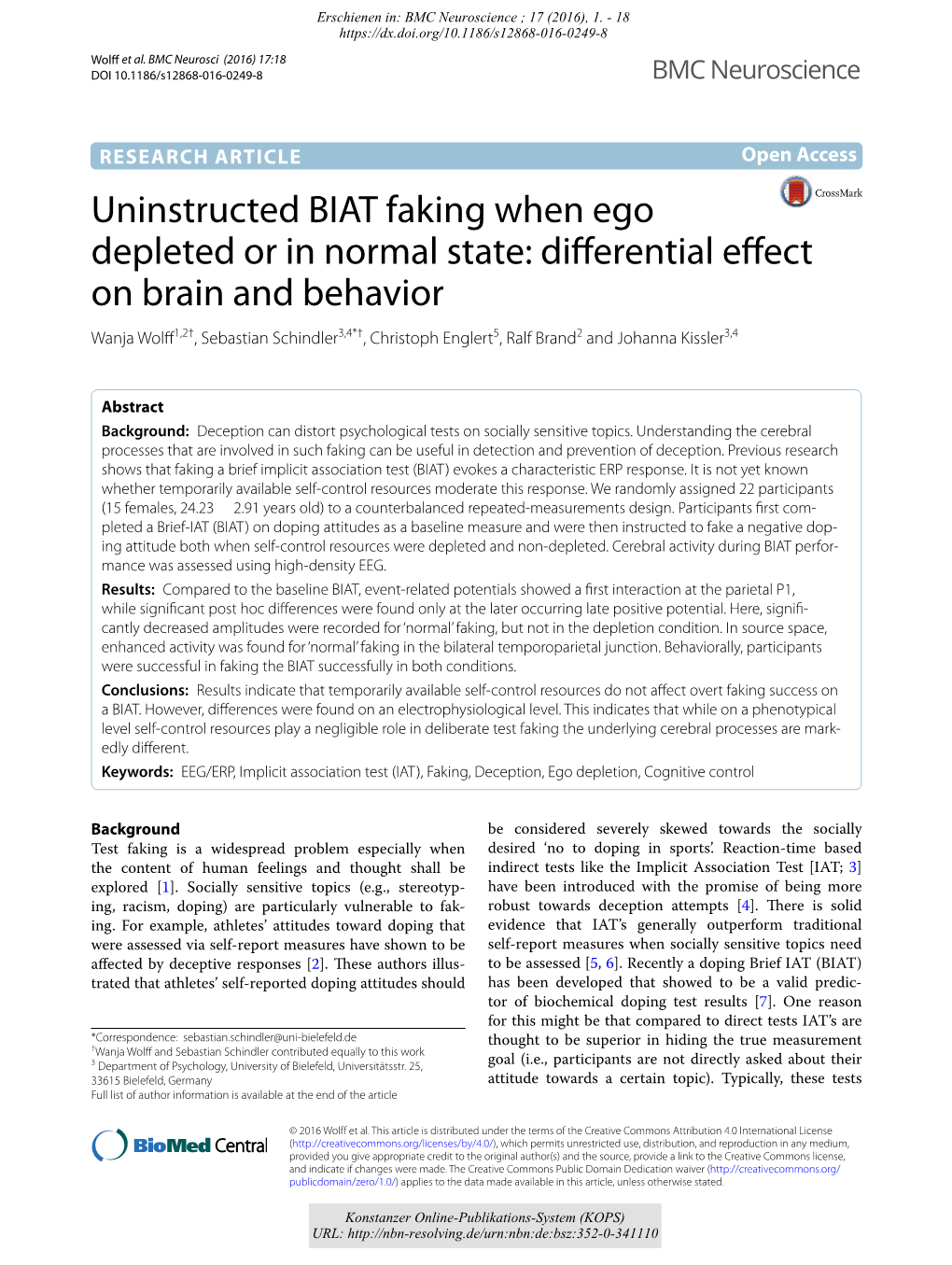 Uninstructed BIAT Faking When Ego Depleted Or in Normal State