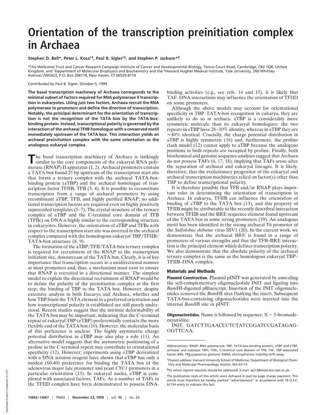 Orientation of the Transcription Preinitiation Complex in Archaea