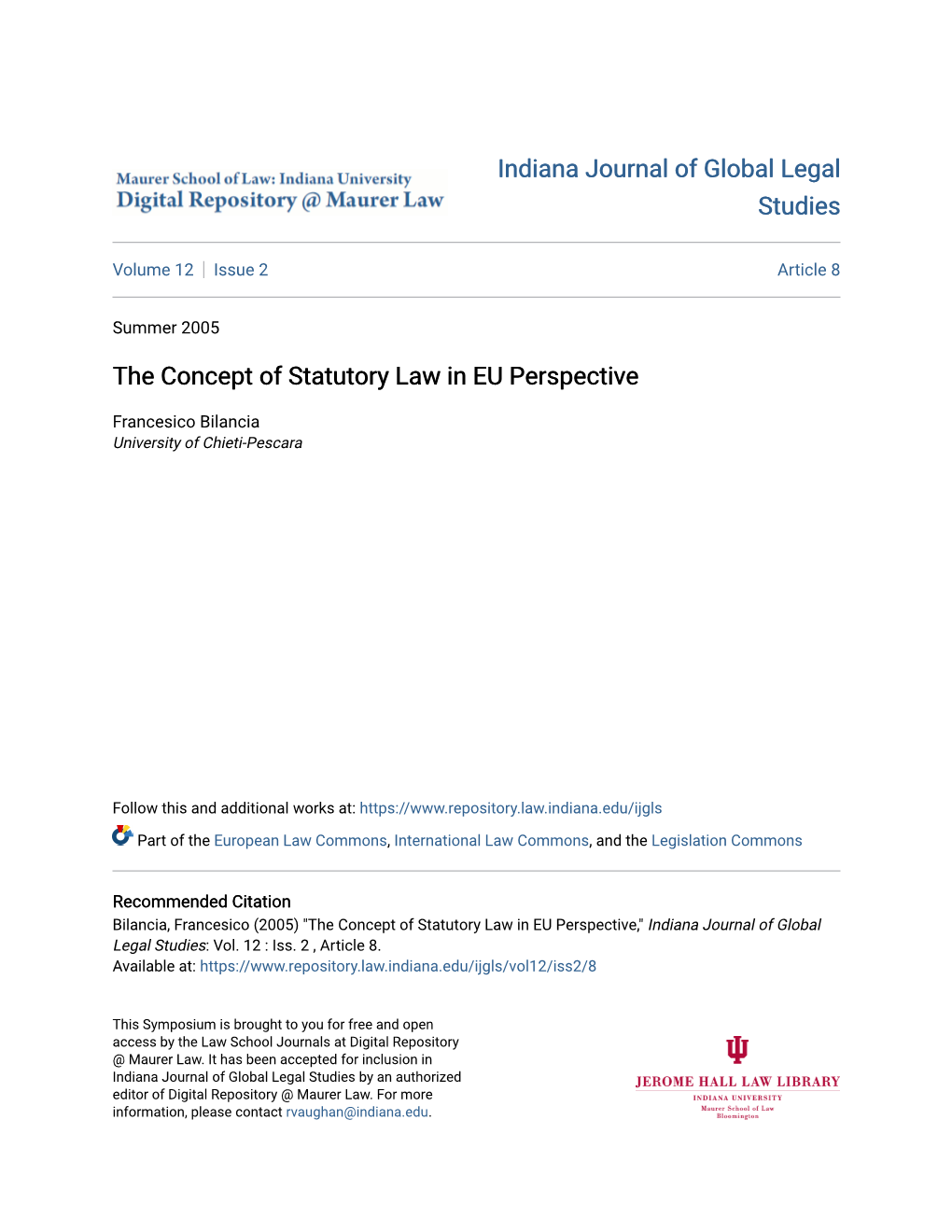 The Concept of Statutory Law in EU Perspective