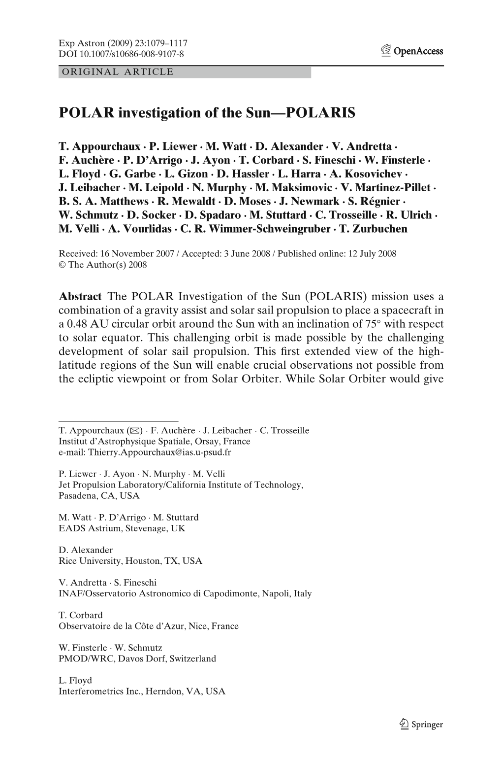 POLAR Investigation of the Sun—POLARIS