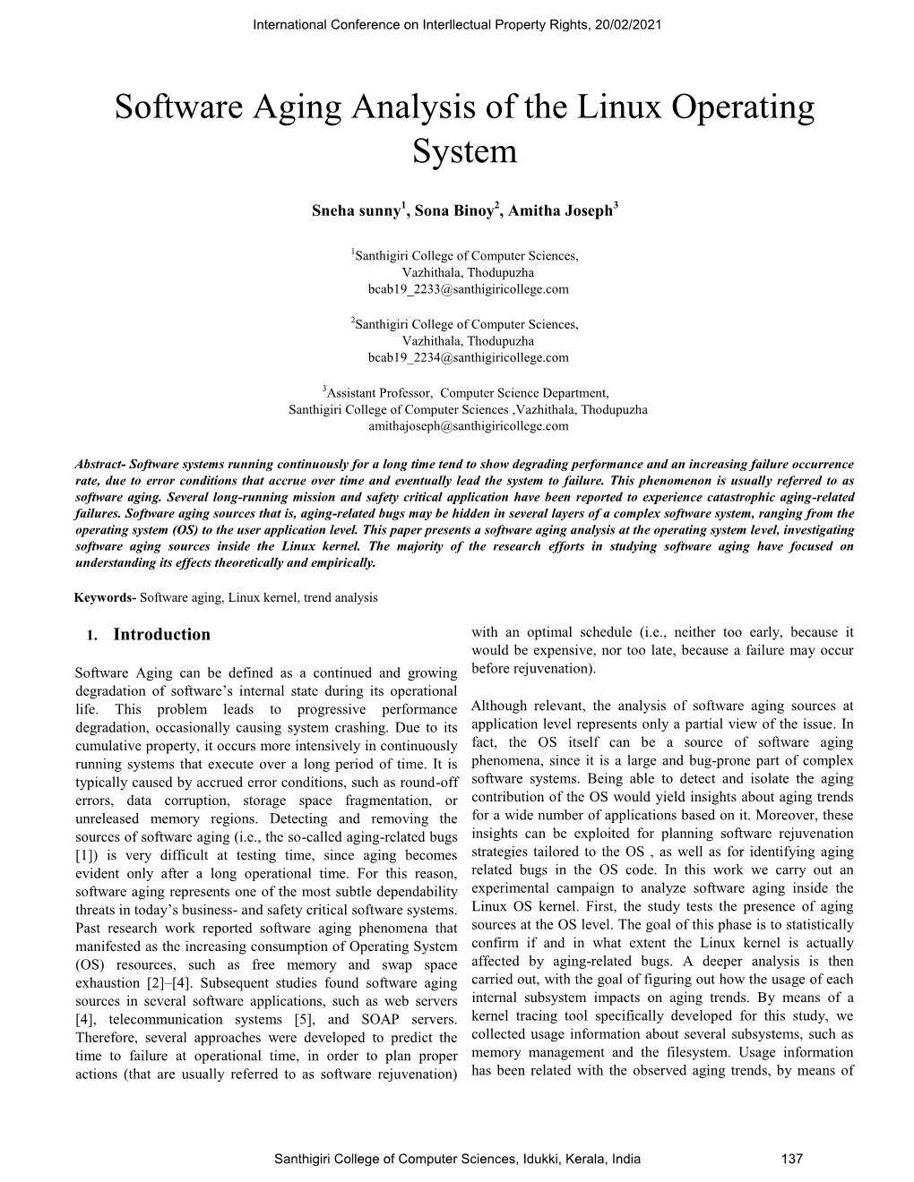 Software Aging Analysis of the Linux Operating System