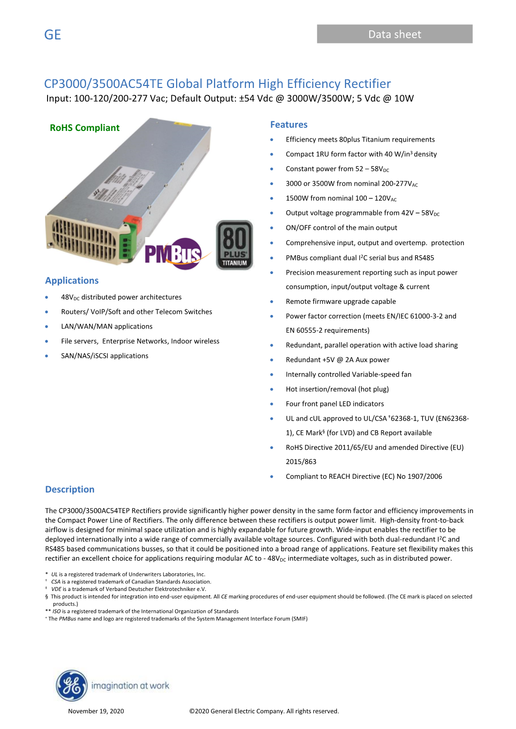 CP3000/3500AC54TE Global Platform High Efficiency Rectifier