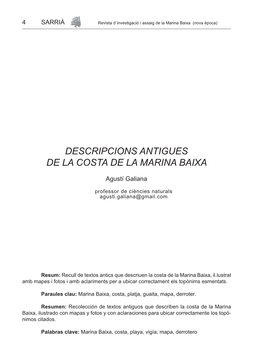 Descripcions Antigues De La Costa De La Marina Baixa