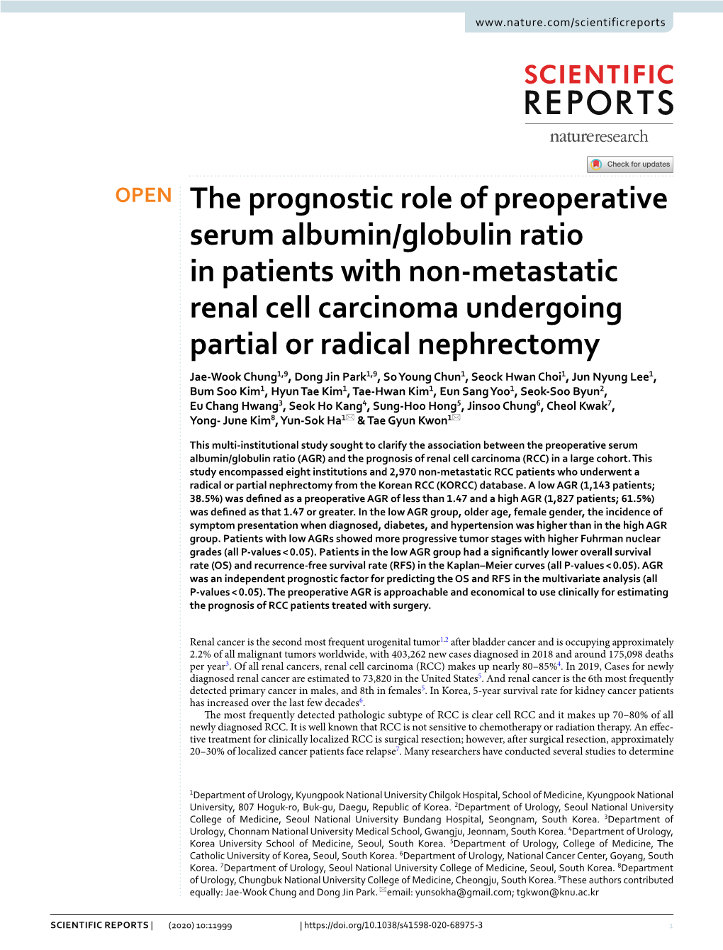 The Prognostic Role of Preoperative Serum Albumin/Globulin Ratio In