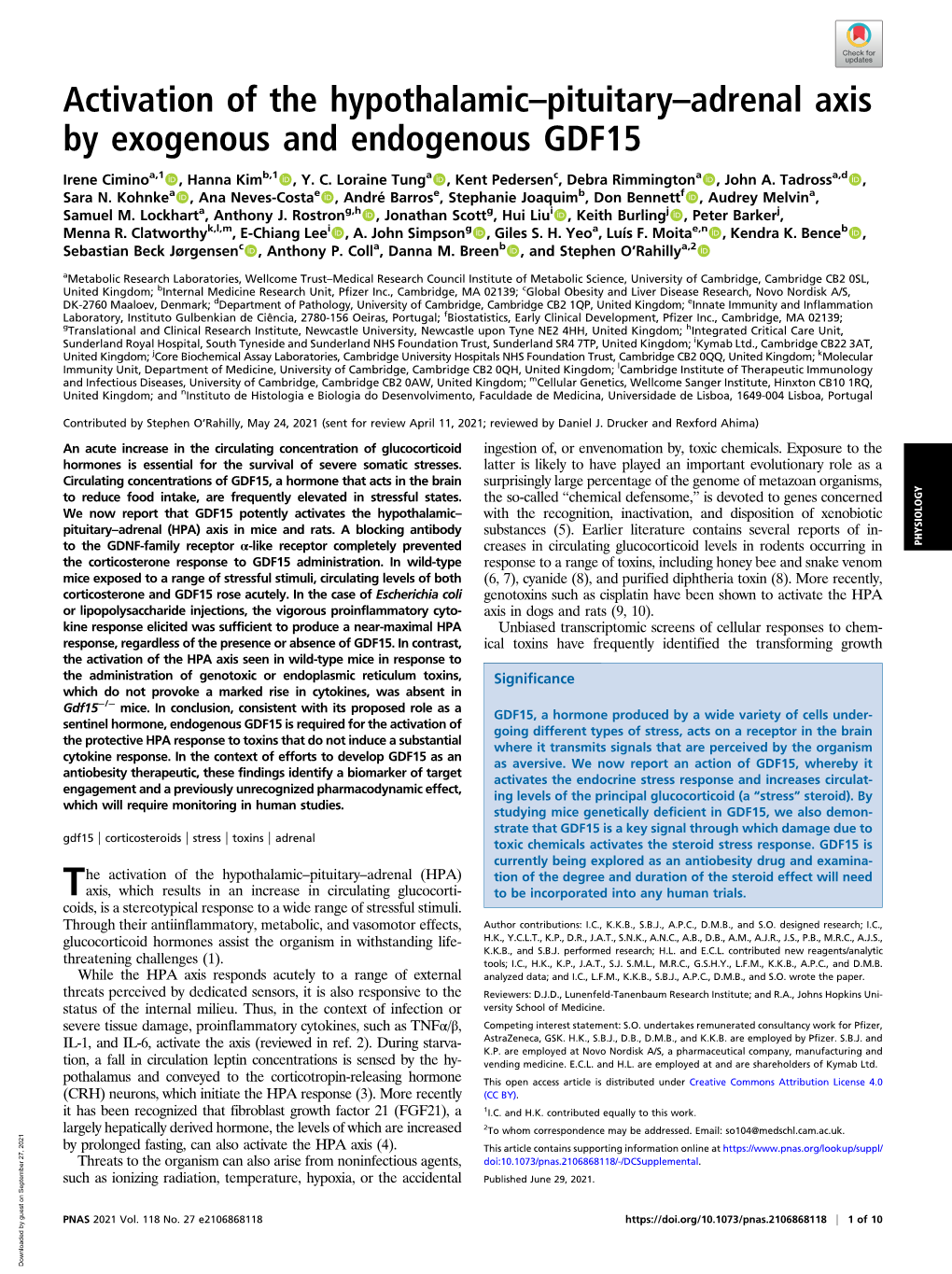 Activation of the Hypothalamic–Pituitary–Adrenal Axis by Exogenous and Endogenous GDF15