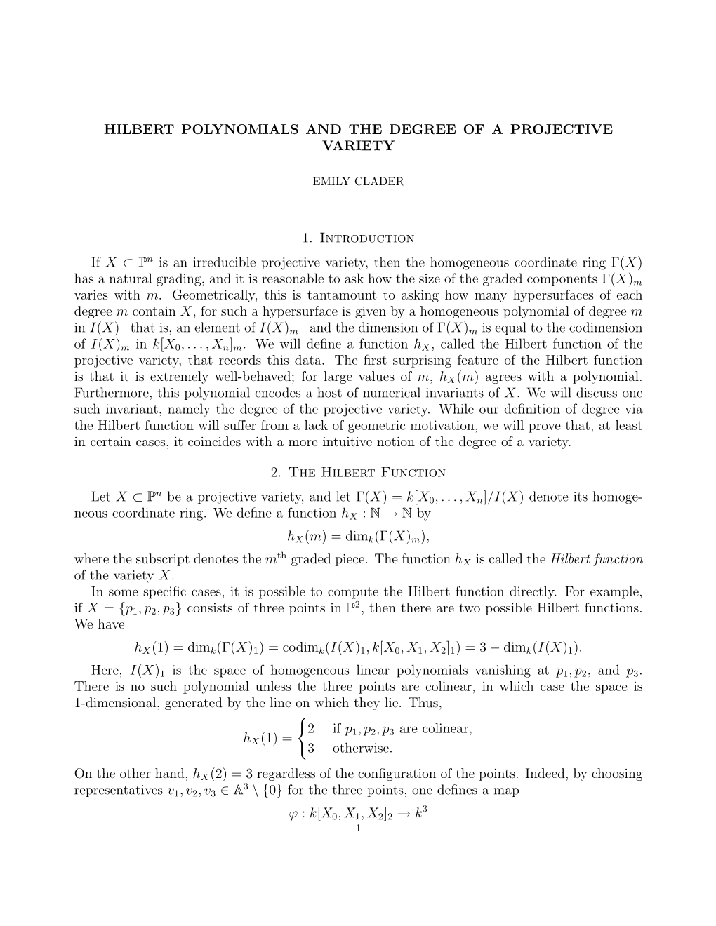 Hilbert Polynomials and the Degree of a Projective Variety