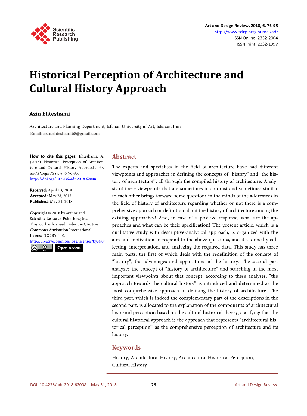 Historical Perception of Architecture and Cultural History Approach