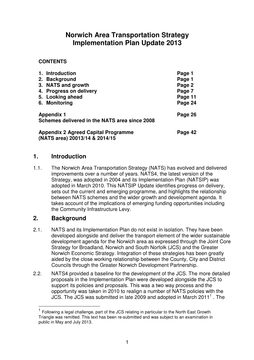 Norwich Area Transportation Strategy Implementation Plan Update 2013