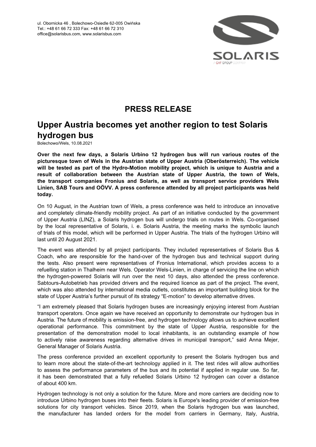 PRESS RELEASE Upper Austria Becomes Yet