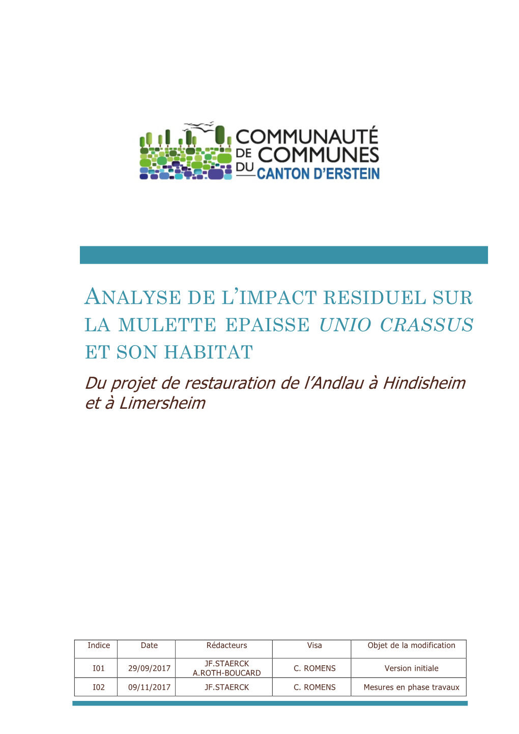 Analyse De L'impact Résiduel Sur La Mulette Épaisse Unio Crassus Et Son