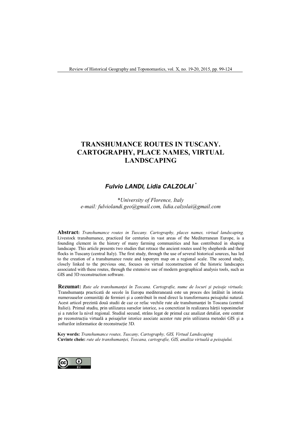 Transhumance Routes in Tuscany. Cartography, Place Names, Virtual Landscaping