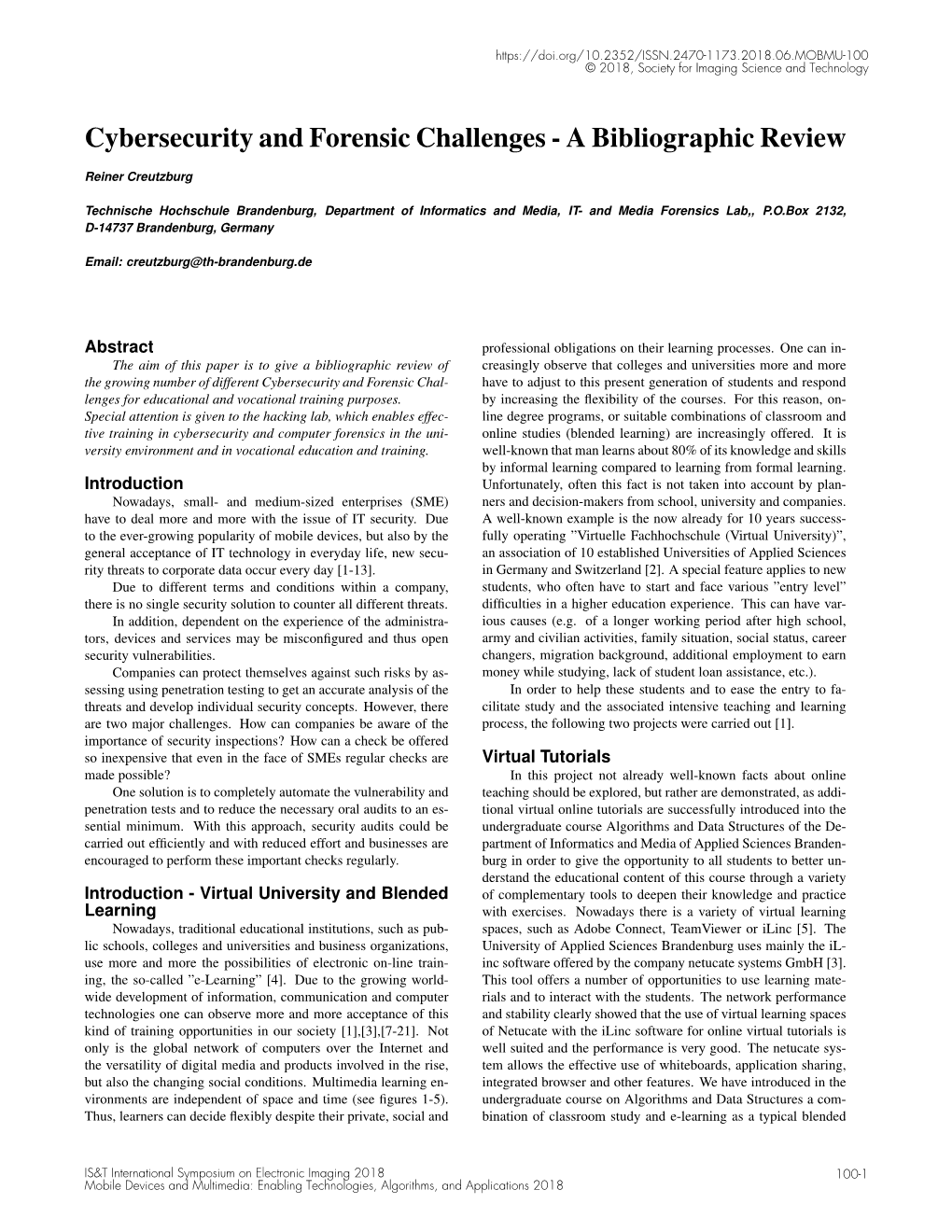 Cybersecurity and Forensic Challenges - a Bibliographic Review