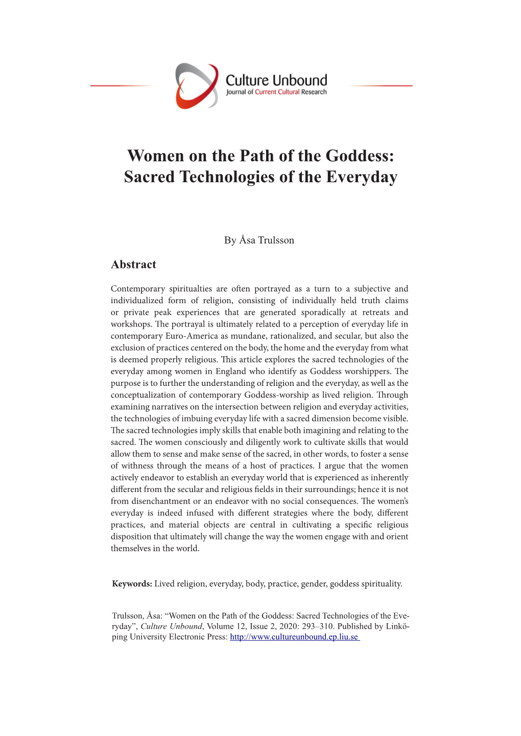 Women on the Path of the Goddess: Sacred Technologies of the Everyday