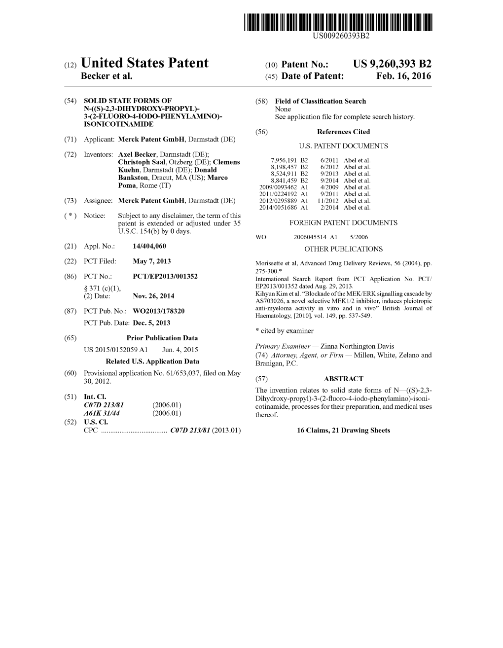 (12) United States Patent (10) Patent No.: US 9.260,393 B2 Becker Et Al