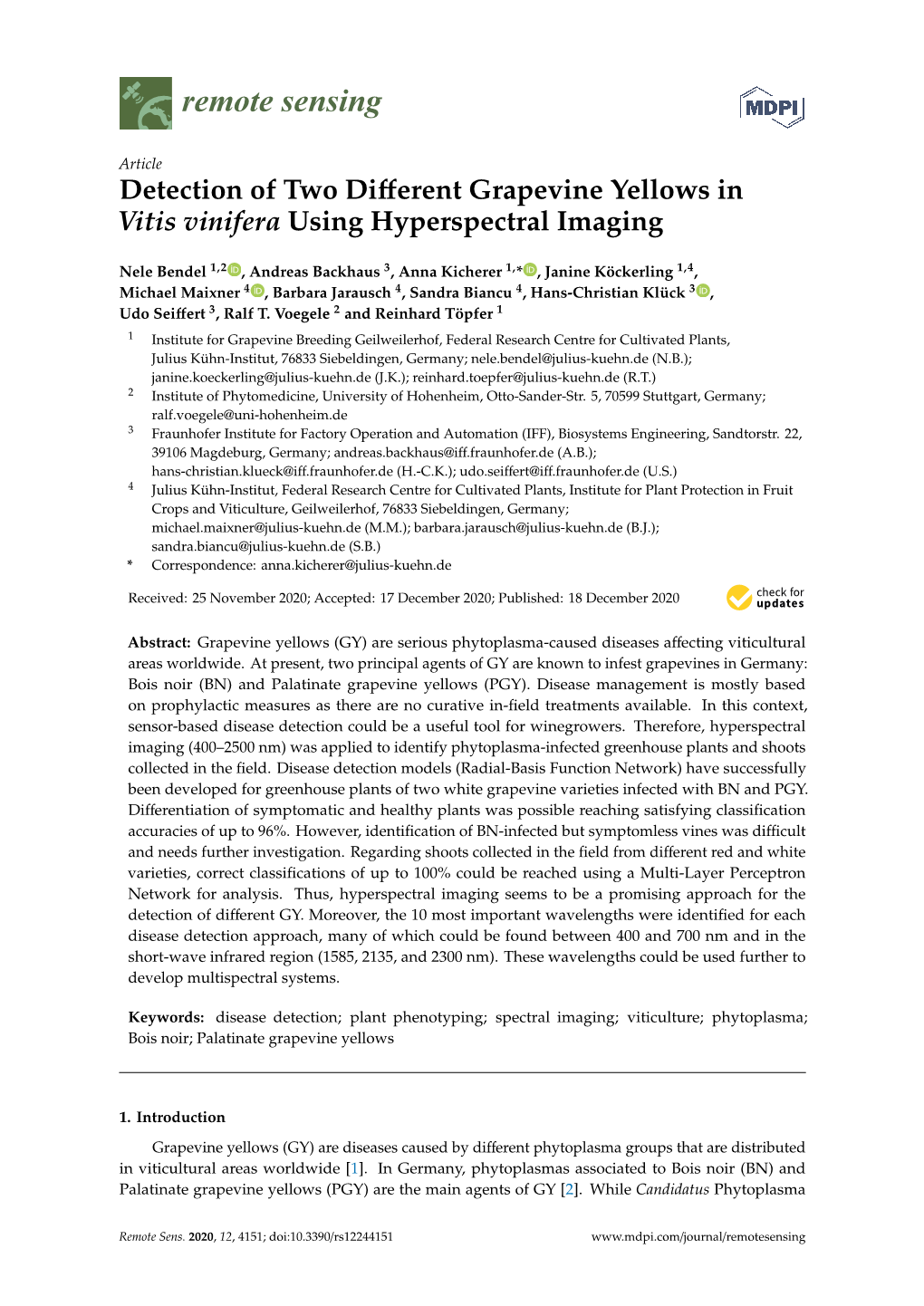 Detection of Two Different Grapevine Yellows in Vitis Vinifera Using