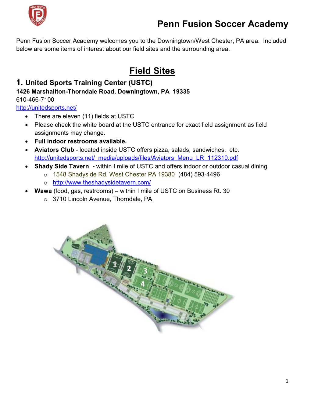 Penn Fusion Soccer Academy Field Sites