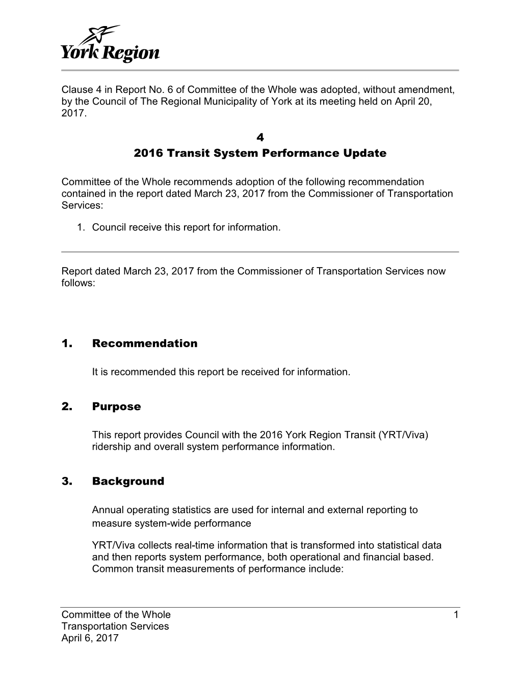 2016 Transit System Performance Update