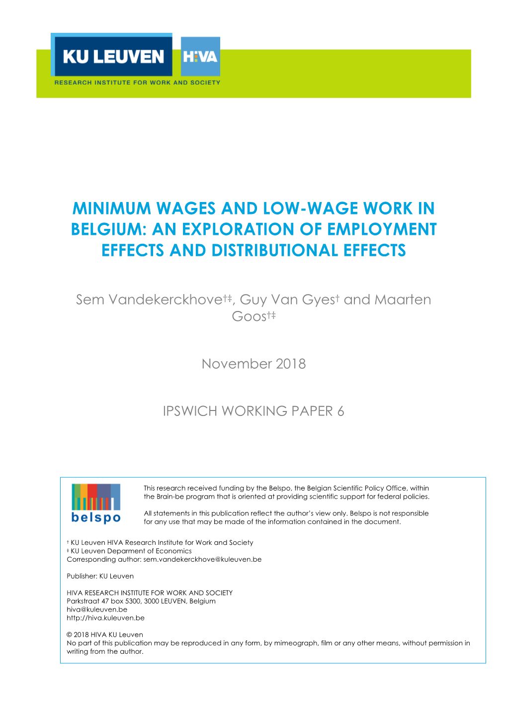 Minimum Wages and Low-Wage Work in Belgium: an Exploration of Employment Effects and Distributional Effects