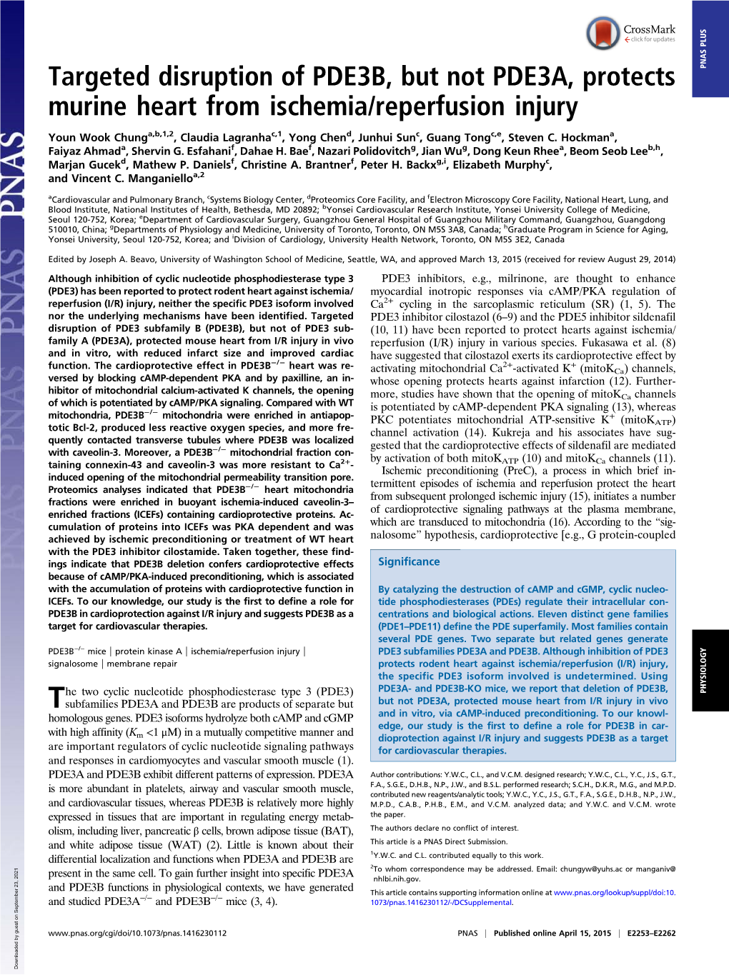 Targeted Disruption of PDE3B, but Not PDE3A, Protects Murine Heart From